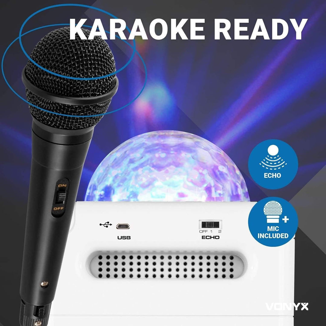 Vonyx SBS50W Karaoke Maschine Kinder – Tragbare Karaoke Anlage mit Akku, inkl. Mikrofon &amp; LED-Lichte