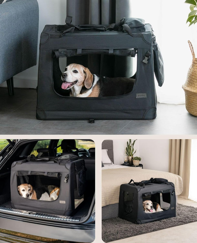 lionto Hundetransportbox Hundetasche Hundebox faltbare Kleintiertasche, (L) 70x52x50 cm schwarz Schw