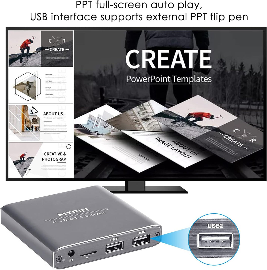 MYPIN HDMI Multimedia Player, 4K@30Hz Digital Media Player HDMI/AV-Ausgang PPT MKV AVI RMVB RM für H