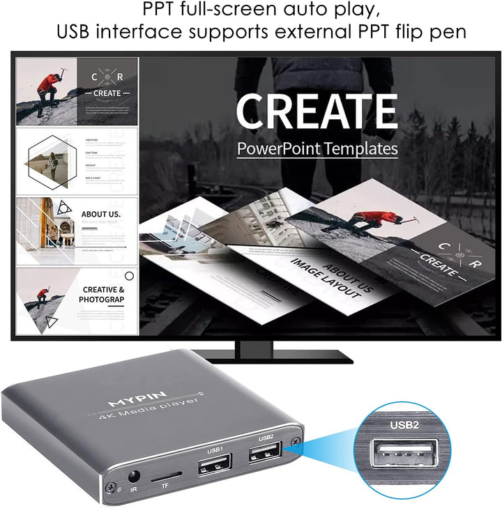 MYPIN HDMI Multimedia Player, 4K@30Hz Digital Media Player HDMI/AV-Ausgang PPT MKV AVI RMVB RM für H