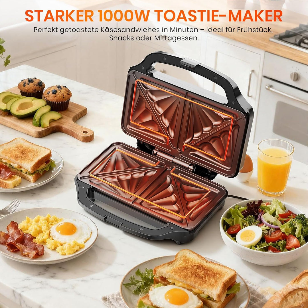 Sandwichmaker 1000W Sandwichtoaster Kontaktgrill Sandwich Grill | Mit Antihaftbeschichtung Schnelle
