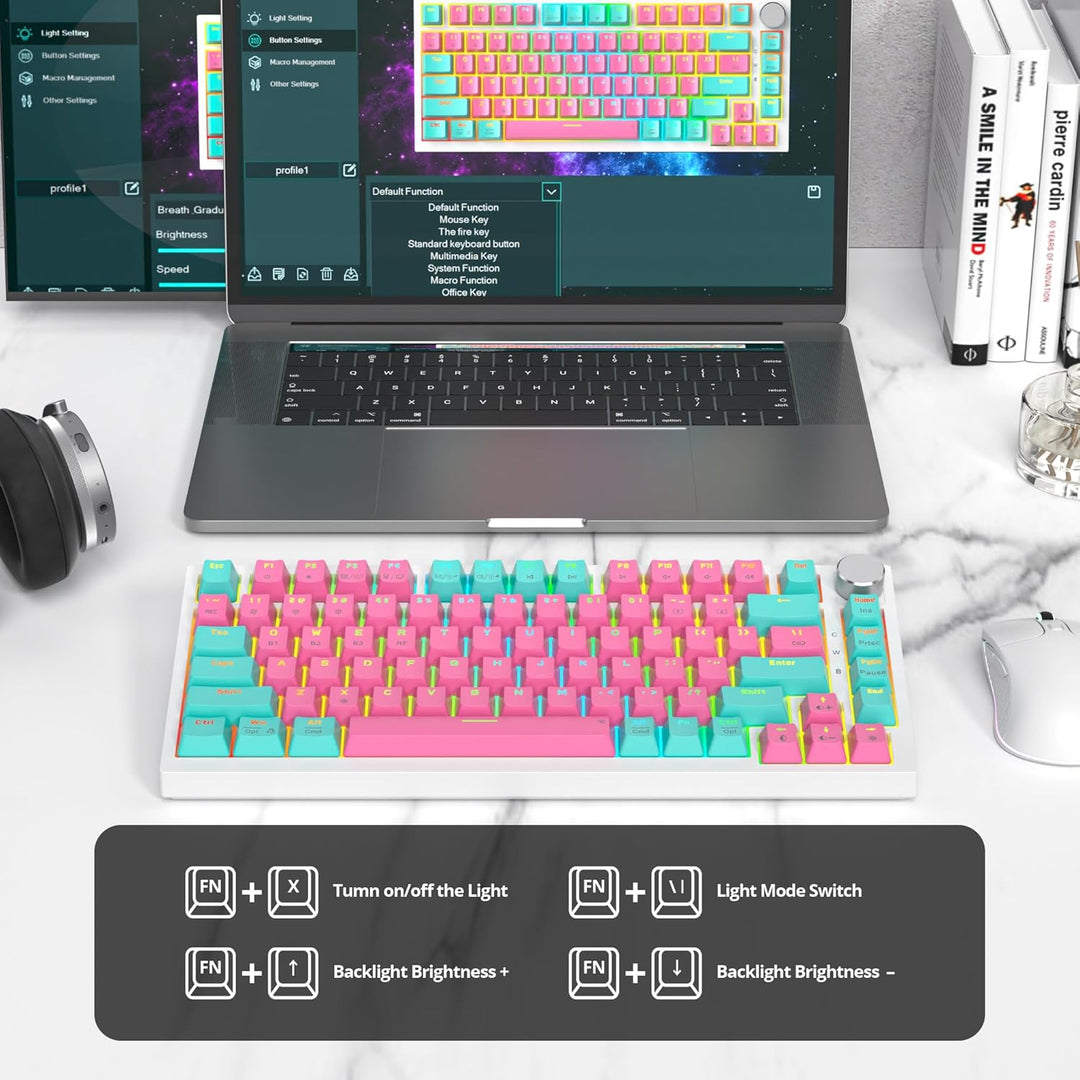 SbocKeeb Mechanische Tastatur Kabellos 75% mit Knopf, TKL Gaming Tastatur 75 Prozent Amerikanische Q