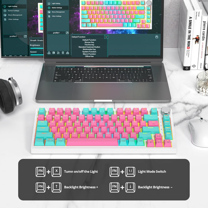 SbocKeeb Mechanische Tastatur Kabellos 75% mit Knopf, TKL Gaming Tastatur 75 Prozent Amerikanische Q