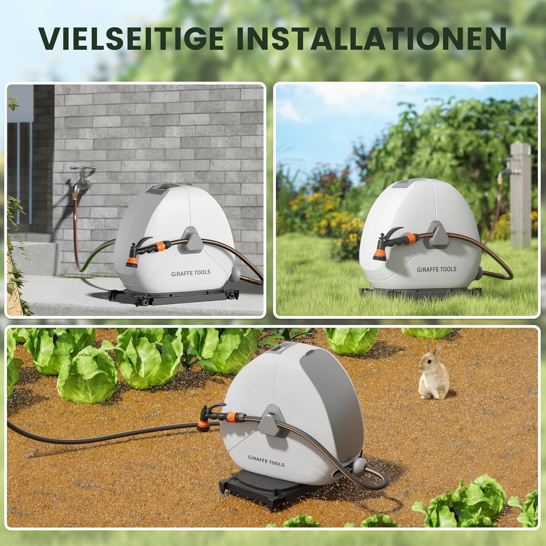 Giraffe Tools Ausziehbare Schlauchtrommel mit 25 m, robuste Bodenmontage, Gartenschlauchtrommel, mit
