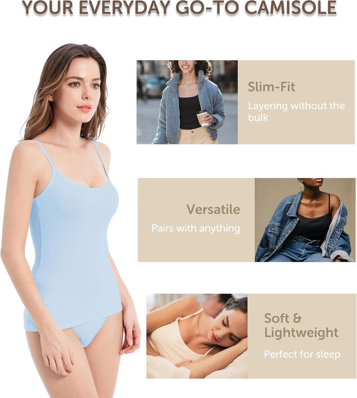 Comfneat Damen 4-Pack Spaghetti Tops Slim-Fit Verstellbare Träger Camisole Baumwolle Elasthan Unterh
