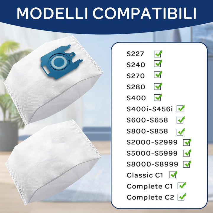 12 Staubsaugerbeutel kompatibel mit Miele GN, 3D Effizienz passend für Classic C1, komplett S2/S5/S8