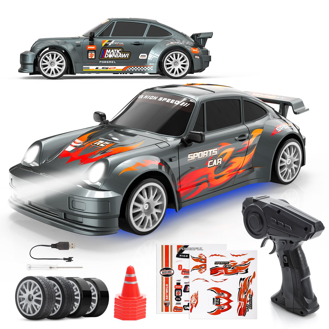 HappyGoLucky Mini RC Drift Auto, 2.4GHz Ferngesteuertes Auto, Massstab 1:24, 10-15KM/H, LED-Lichter,