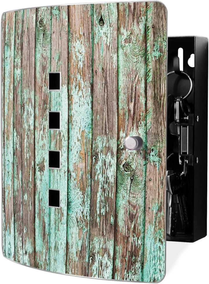 banjado® Design Schlüsselkasten aus Edelstahl Motiv Verwittertes Holz für 10 Schlüssel - Schlüsselsc