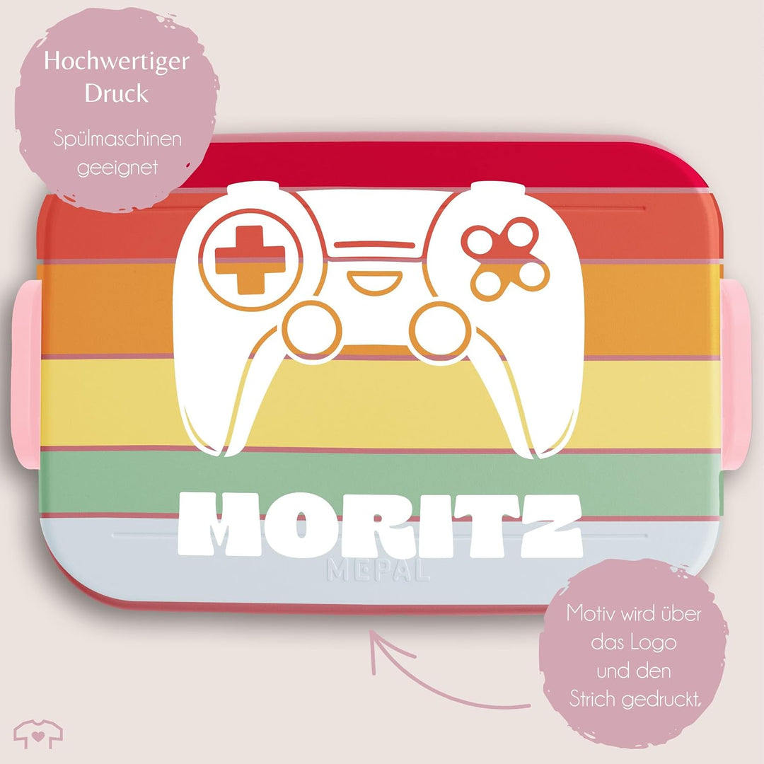 Shirtracer Mepal Lunchbox Kinder personalisiert Retro Controller Gamer 4 Rosa, 4 Rosa