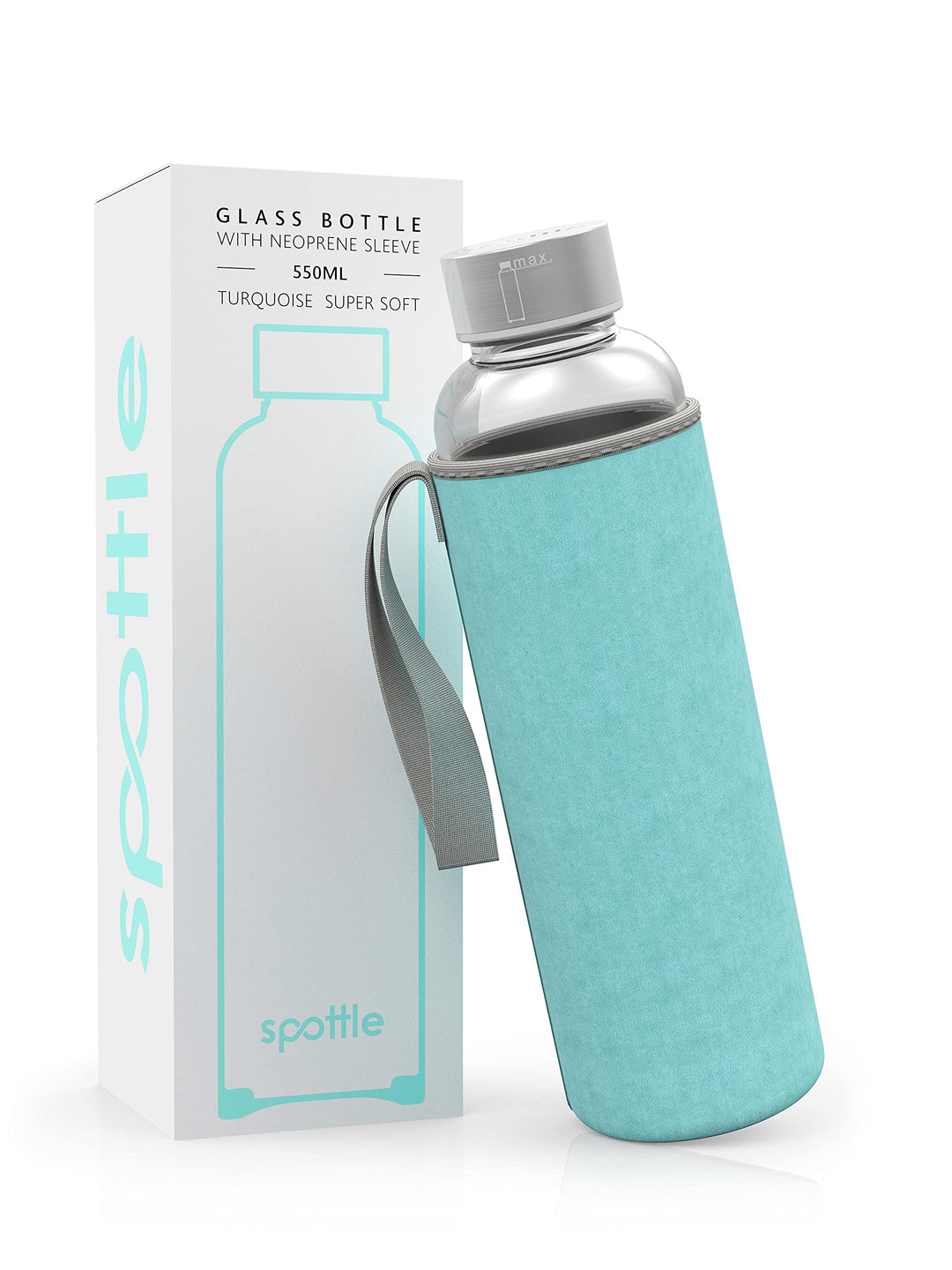 spottle Trinkflasche aus Glas 1l - Glasflasche 500ml - 750ml - 1 liter mit Neoprenhülle - Schutzhüll