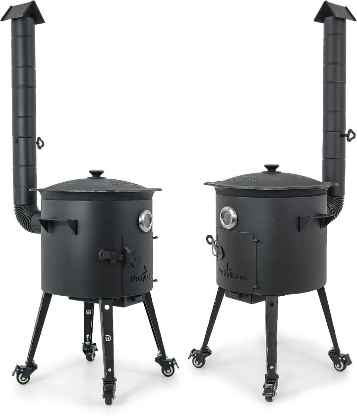 Utschak Feuerofen Ø 40 cm + Gusseisen-Kasan 12 L, runder Boden + Küchenzubehör, Usbekischer Kochtopf