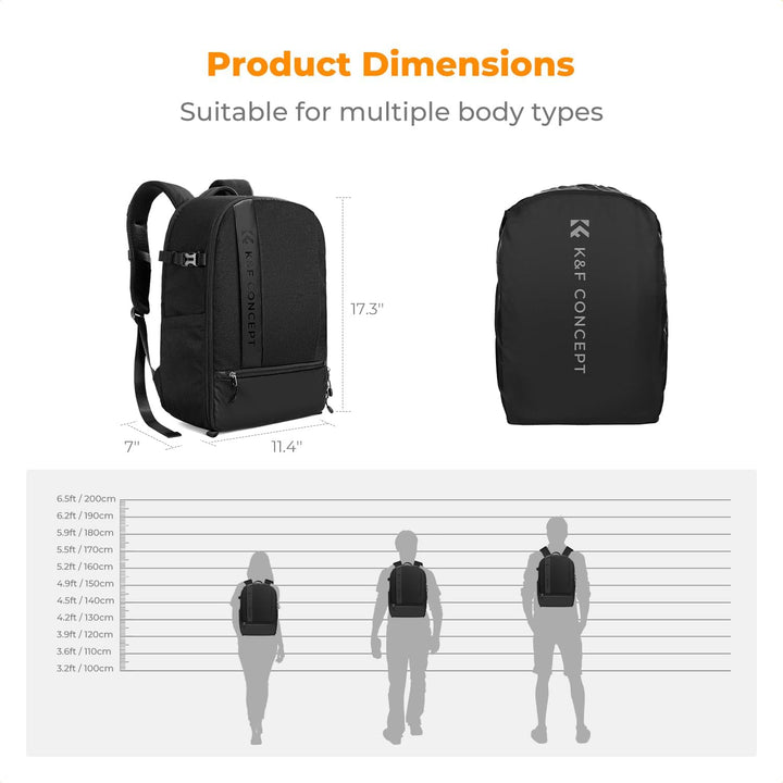 K&F CONCEPT 18L Kamerarucksack, Fotorucksack mit 15.6 Zoll Laptopfach, Grosse Kapazität Camera Backp