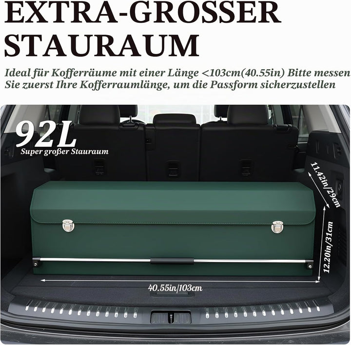 Kofferraum Organizer mit Deckel – Premium NAPPA-Leder, Tragbarer Push-Pull-Griff & Stabile Universal