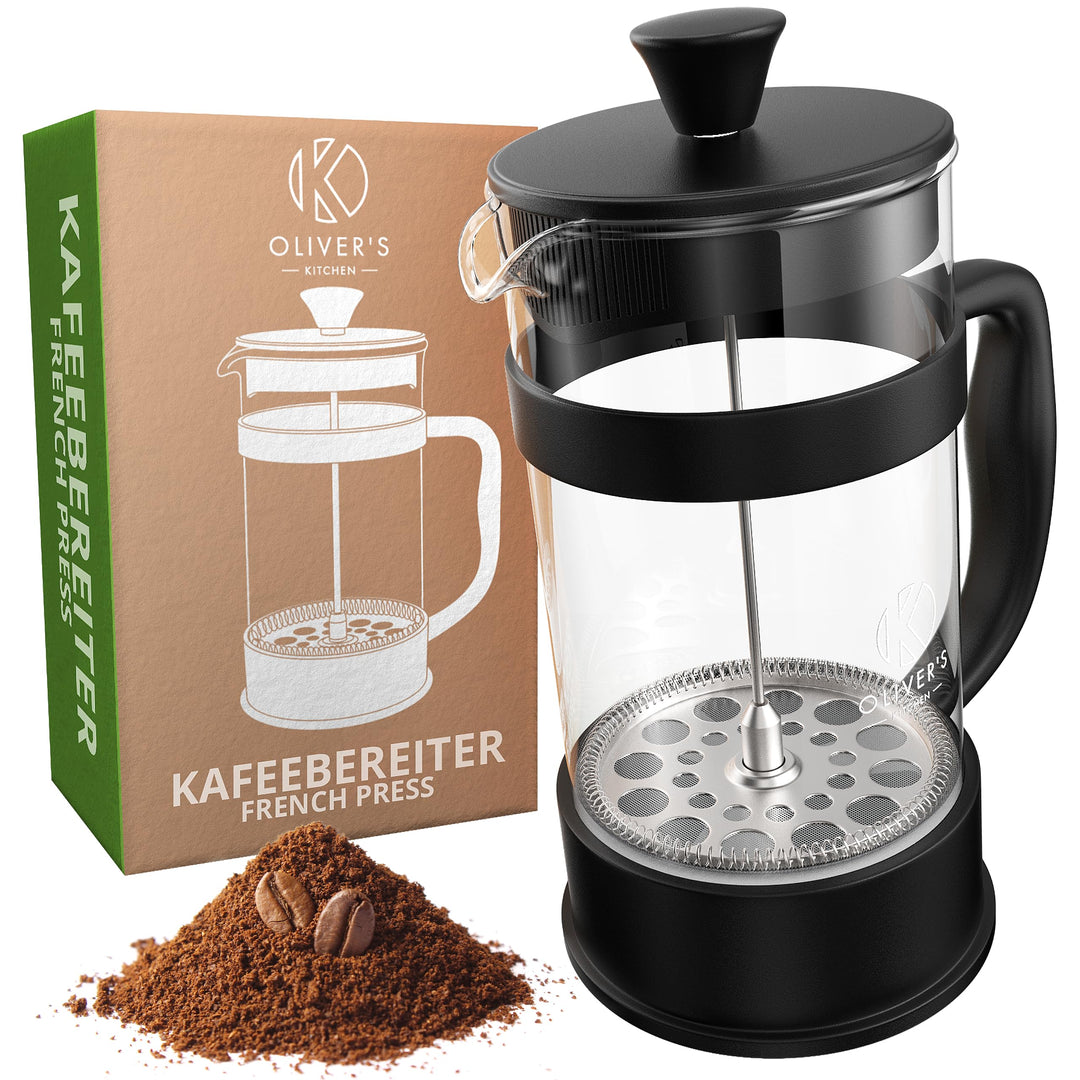Oliver's Kitchen® French Press 1 liter - Eleganter Kaffeebereiter aus Glas - Kaffee Maschine für aut