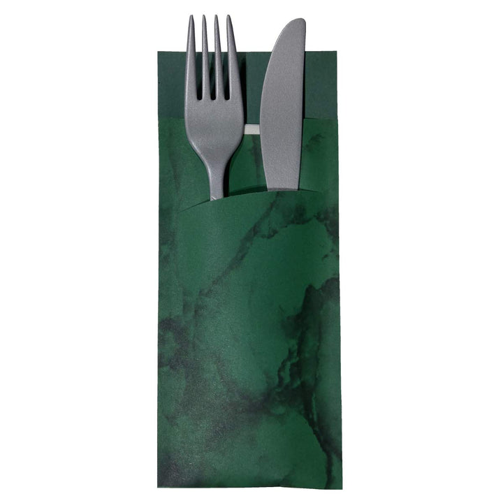 520 Bestecktaschen mit Serviette dunkelgrün marmoriert 20 cm 520 Stück Dunkelgrün, 520 Stück Dunkelg