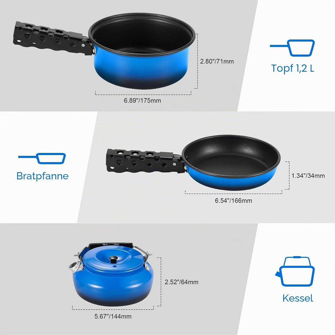 Odoland 5pcs Camping Geschirr Set, Antihaft-Leichtgewicht Topf Pfanne Kettle Set mit einem abnehmbar