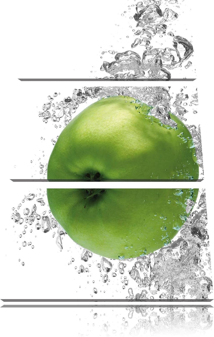 Pixxprint saftig grüne Äpfel im Wasser als Leinwandbild/Grösse: 3 Teilig (120x80) cm/Wandbild/Kunstd
