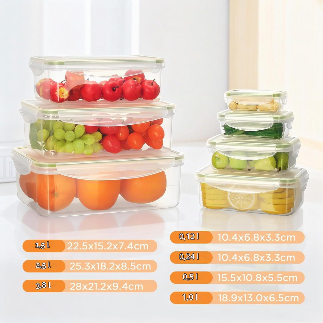 AiQInu Frischhaltedosen Mit Deckel 7PCS, BPA-Frei PP(3.8L+2.5L+1.5L+1L+0.5L+0.24L+0.12L) Plastik Vor