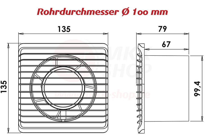 Badventilator Ø 100 mm in weiss mit Timer/Nachlauf MKK-PLANET Lüfter Ventilator Front Wandlüfter Wan