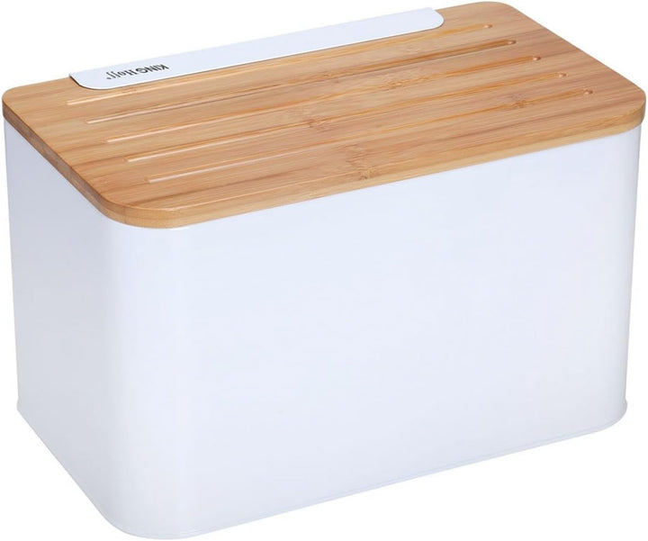 KINGHOFF Iweks Eleganter trendiger Brotkasten mit Holzdeckel (Schneidebrett) Weiss, Weiss