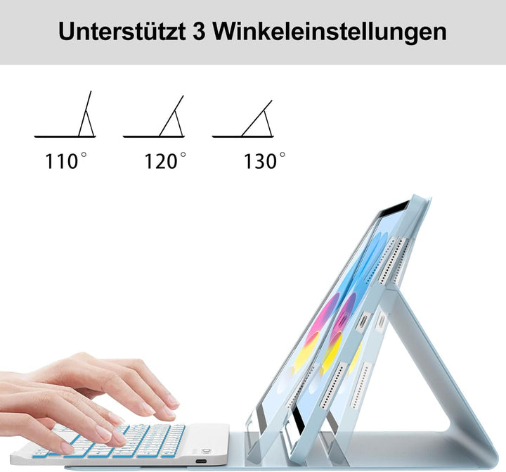 Hülle Tastatur für iPad (A16) 11/10 Generation (2025/2022) 11/10.9 Zoll | Mit 7 Farben Beleuchtung M