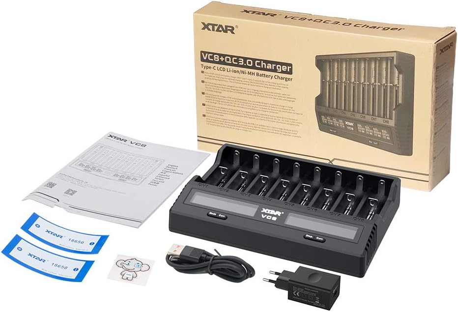 18650 Ladegerät 8 Einschübe XTAR VC8 21700 Ladegerät mit LCD-Anzeige für 3,6 V 3,7 V Li-Ion 10440 16