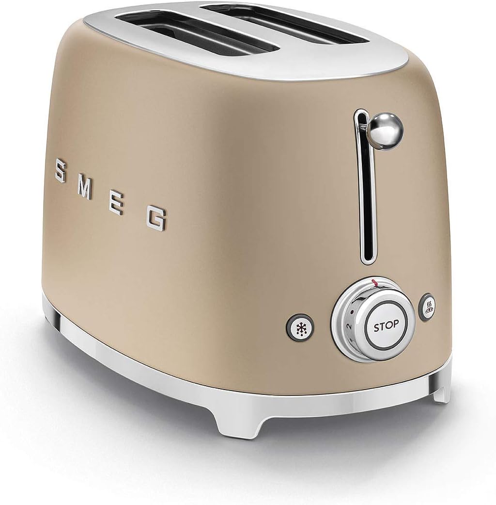 SMEG, 2x2 TSF01CHMEU -Toaster, 2 Fächer für 2 Scheiben, 6 Vergoldungsniveaus, Heizfunktion, Abtauung