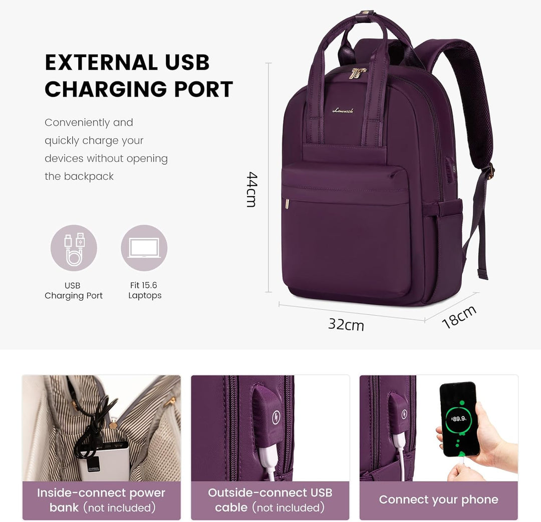 LOVEVOOK Laptop Rucksack Damen, 15,6 Zoll Schulrucksack Teenager mit USB Ladeanschluss, Wasserdicht