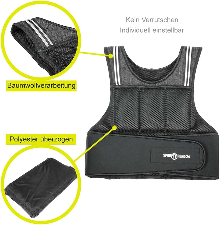 Sporttrend 24® Gewichtsweste mit herausnehmbaren Gewichten Grössenwahl | Trainingsweste Fitnessweste