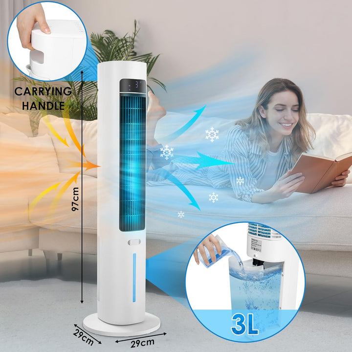 LIFERUN Turmventilator mit Aromadiffuser Fernbedienung 3-Stufen-Klimaanlage mit Wasserkühlung, 50° O