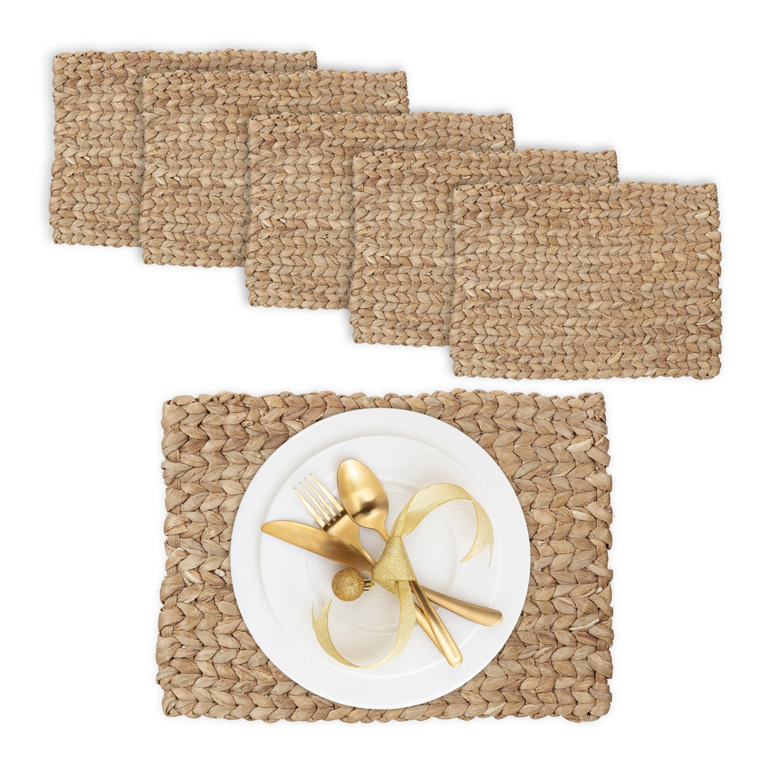 Relaxdays Tischset, 6er Set, geflochtenes Design, Wasserhyazinthe, Platzset, HxBxT: 1,5 x 42 x 30 cm