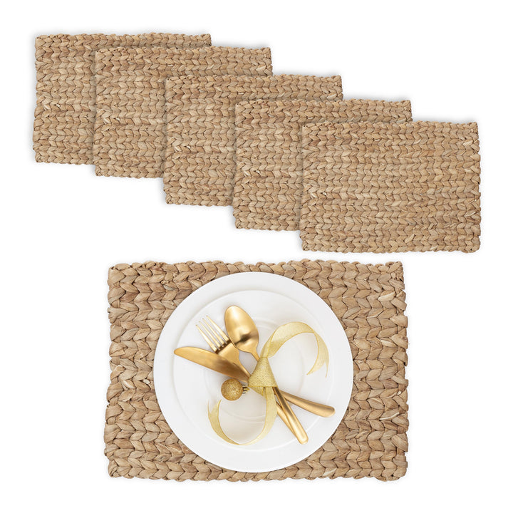 Relaxdays Tischset, 6er Set, geflochtenes Design, Wasserhyazinthe, Platzset, HxBxT: 1,5 x 42 x 30 cm