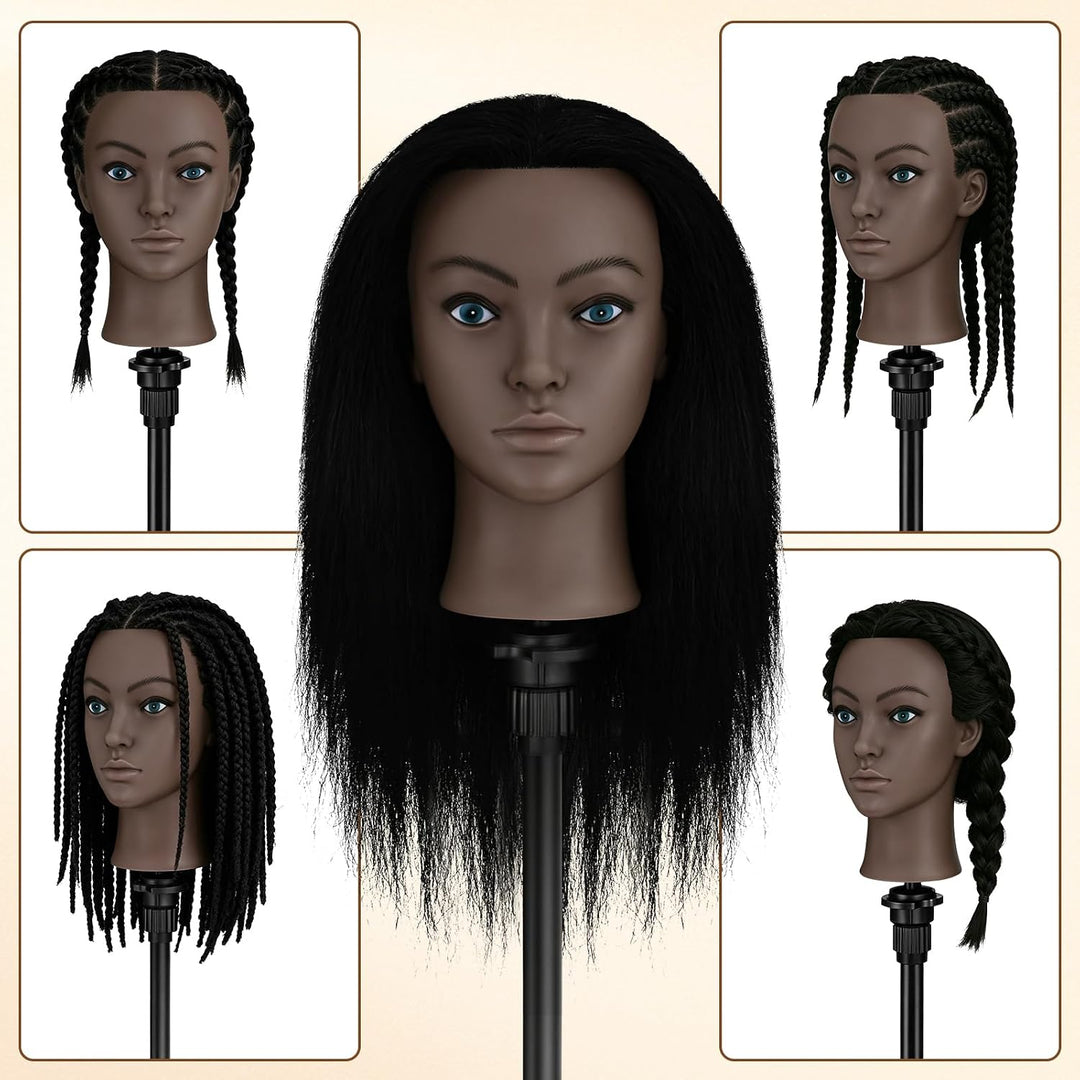 TwoWin 18 Zoll /45 cm Afro Trainingsköpfe für Friseure, Frisierkopf mit 100% Echthaar, Übungskopf Af