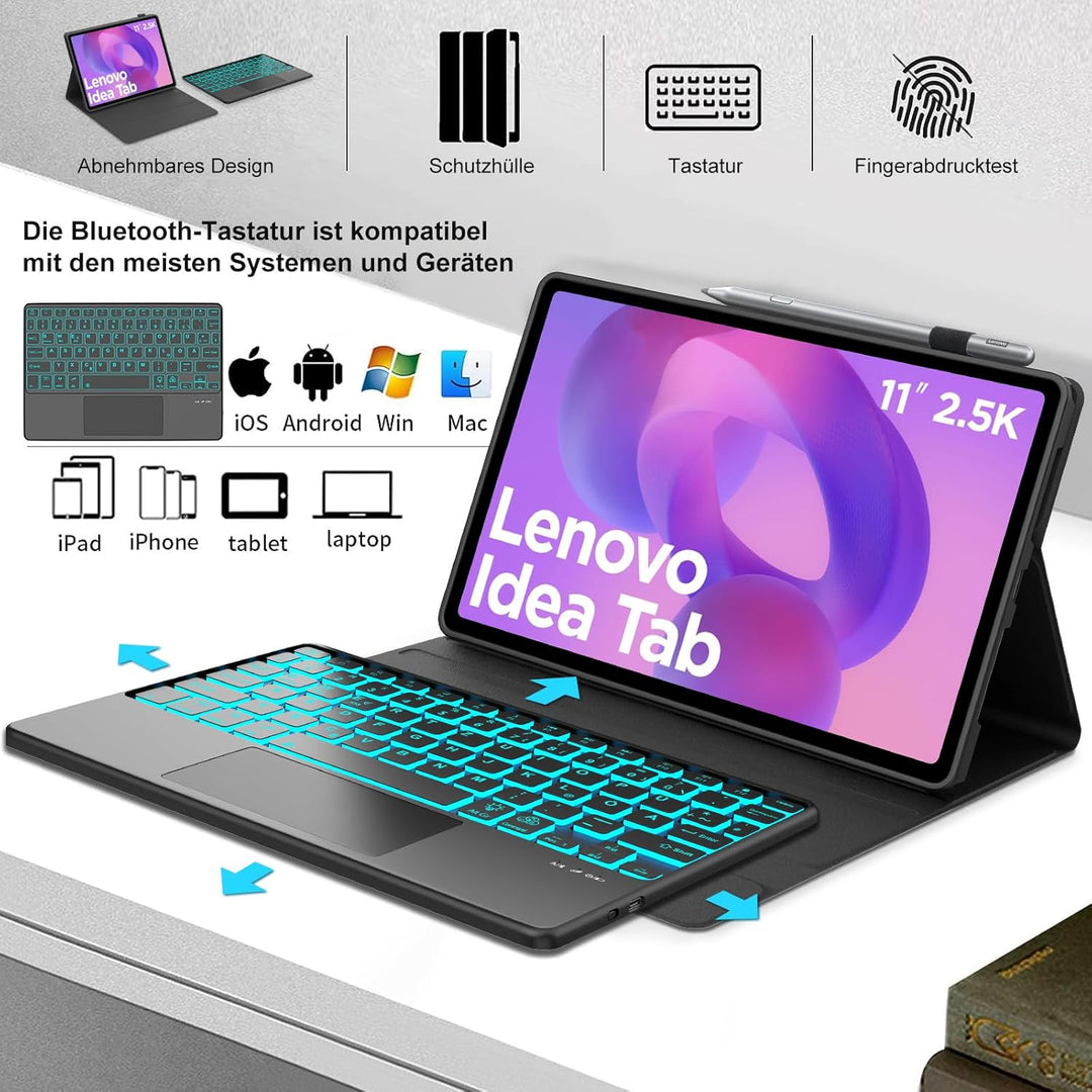 Tastatur Hülle für Lenovo Idea Tab 11 Zoll 2025/K11 Gen 2, Mit kabelloser Bluetooth-Tastatur mit bel