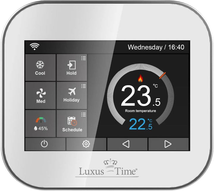 WLAN-fähiges Raumthermostat für elektrische Heizungen in Weiss mit Kindersicherung