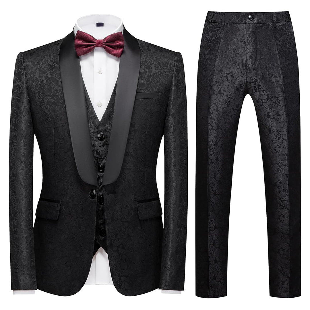 KUDORO Herren Anzüge 3-Teilig Slim Fit Paisley für Hochzeit Party Eine Knöpfe Jacquard Smoking Herre
