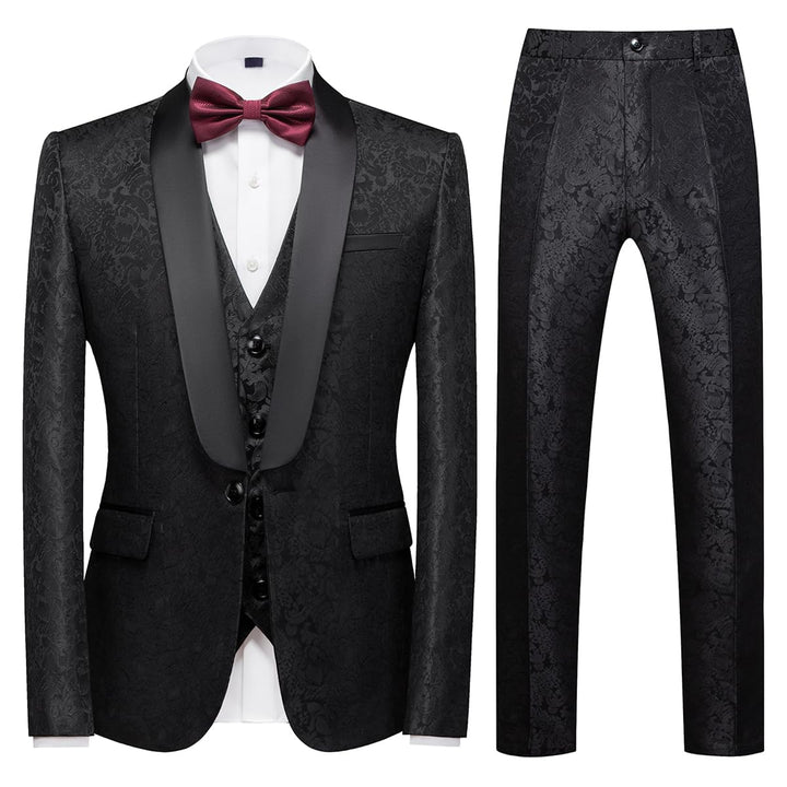 KUDORO Herren Anzüge 3-Teilig Slim Fit Paisley für Hochzeit Party Eine Knöpfe Jacquard Smoking Herre