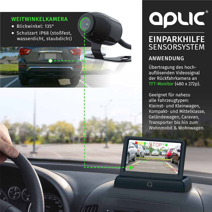 CSL - Rückfahrkamera mit Display Einparkhilfe Sensorsystem Set - Autokamera Rückfahrhilfe - 4,3 Zoll