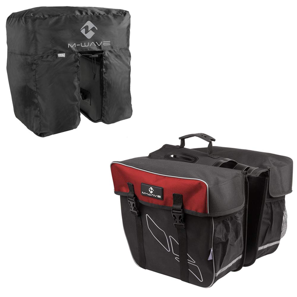 M-Wave Unisex – Erwachsene Amsterdam Double Gepäckträgertasche inkl. Regenhaube, schwarz/rot Schwarz