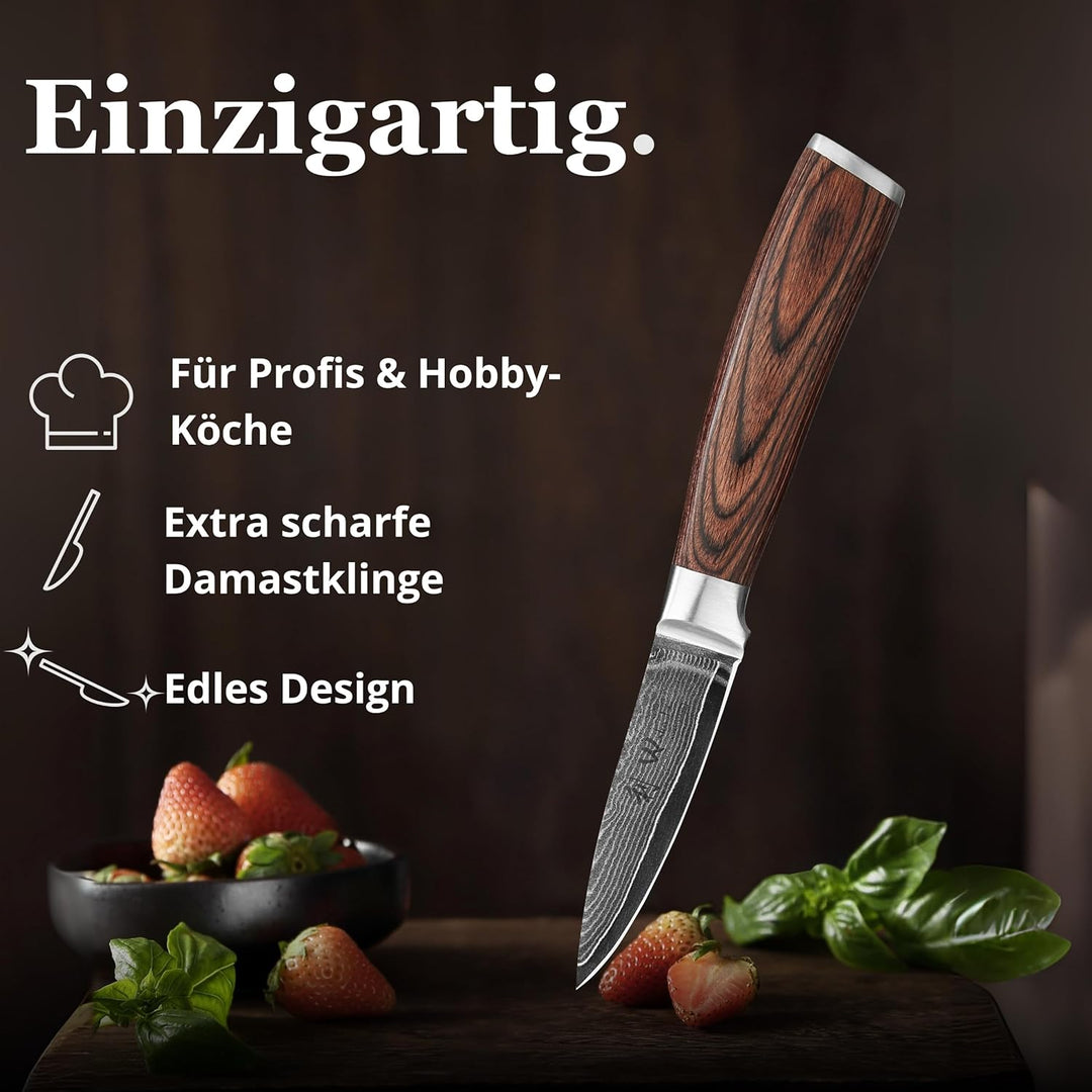 Wakoli EDIB Damastmesser Officemesser Gemüse Messer 8,50cm Klinge extrem scharf aus 67 Lagen I Damas