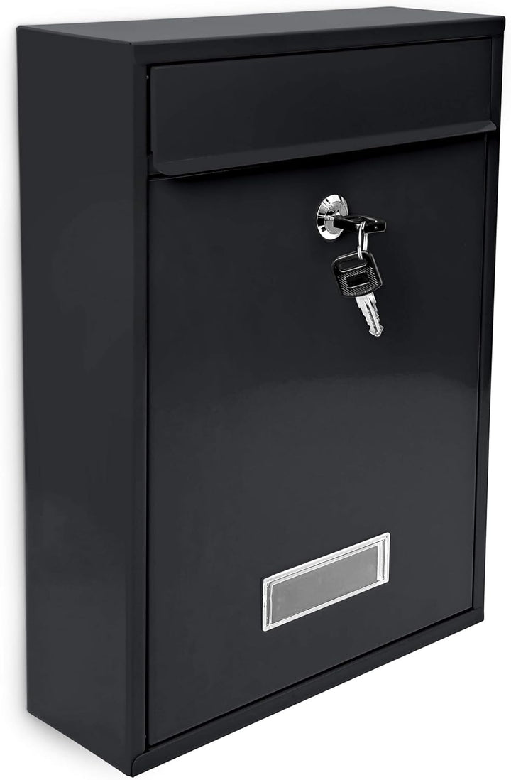 Design Briefkasten Metall Schwarz 26,5 x 35 x 8,5 cm, Schwarz