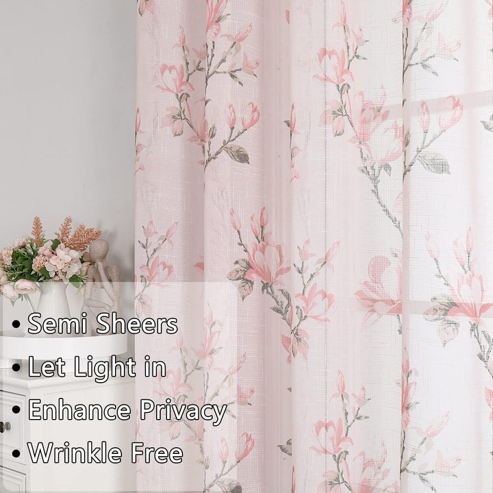SMILE WEAVER Durchsichtige Vorhänge, 160 cm Länge, für Wohnzimmer, Blumenvorhänge, lichtfilternd, Vo