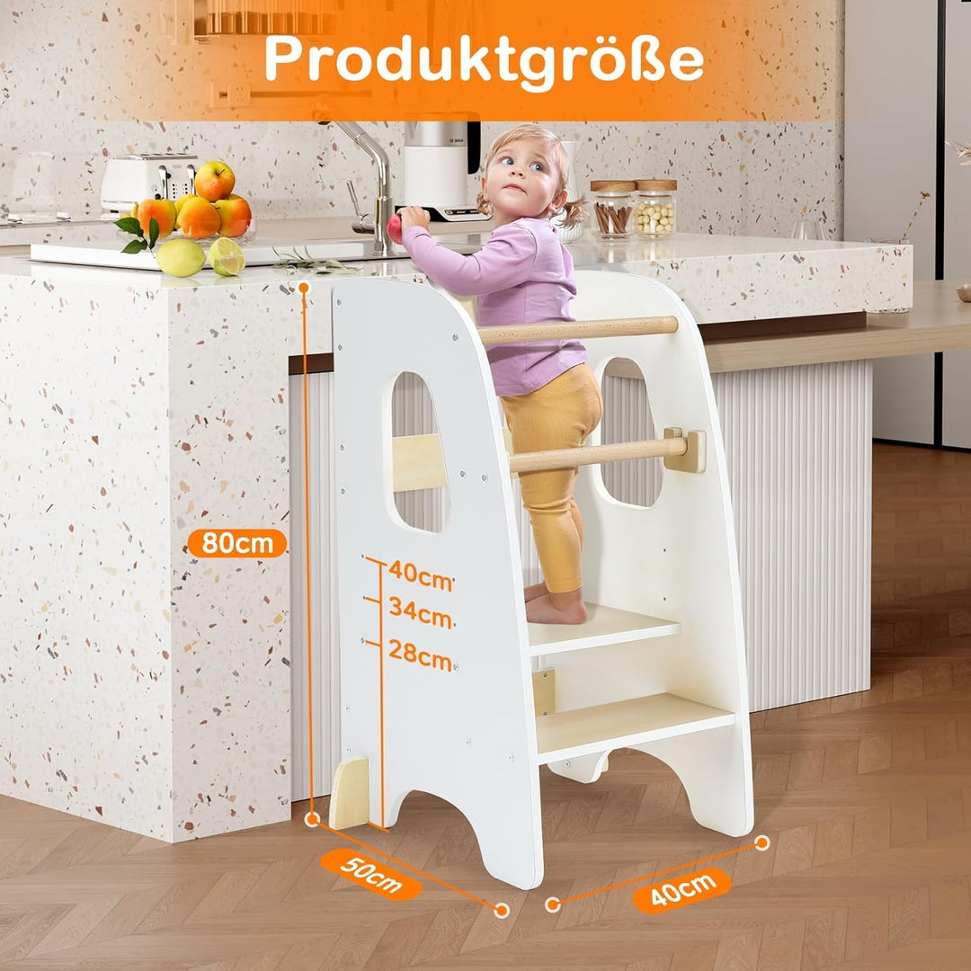 Lernturm ab 1 Jahr, 3 Stufen Höhenverstellbarer Lernturm, Sicher & Stabil, Montessori Küchenhelfer u