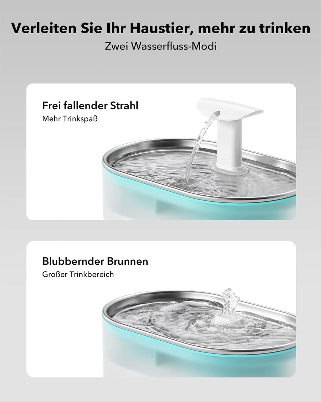 PETLIBRO Trinkbrunnen für Katze Ultraleise, 2,1L Capsule Katzenbrunnen Edelstahl für Katzen, Zwei Du