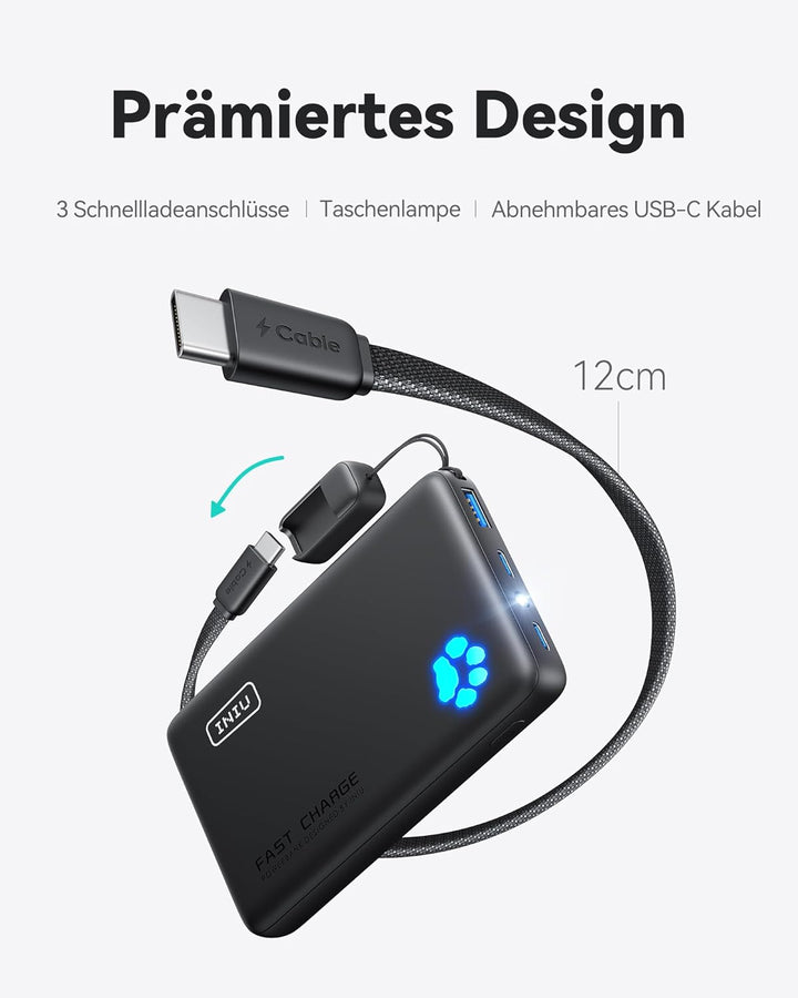 INIU Power Bank, 22,5W Powerbank Klein Aber Stark 10000mAh (USB C In & Out), PD3.0 QC4.0 Externe Han