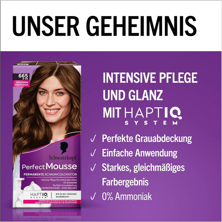Schwarzkopf Perfect Mousse Permanente Schaumcoloration 665/6-65 Helles Schokobraun (93 ml), Haarfarb