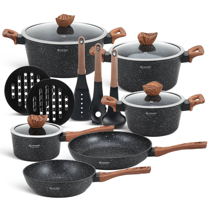 EDENBERG 15 TLG Topfset Induktion, Töpfe & Pfannen beschichtet, Kochtopf Set | induktions Töpfe Set,