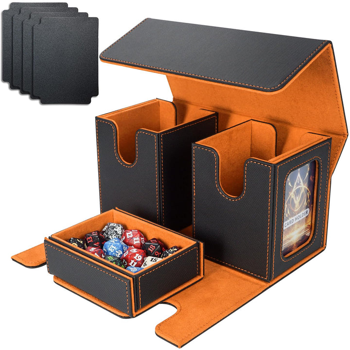 AFIING MTG Commander Kartenbox, 3-in-1 Karten-Aufbewahrungsbox für 200+ doppelt gesleevte Karten, Ma