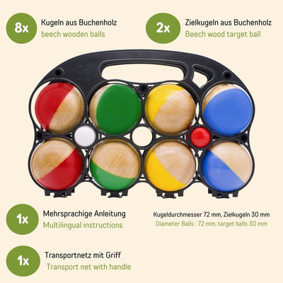GICO Boccia Spiel aus Massivholz, 8 Kugeln, Durchmesser 7 cm -Made in EU- 3011
