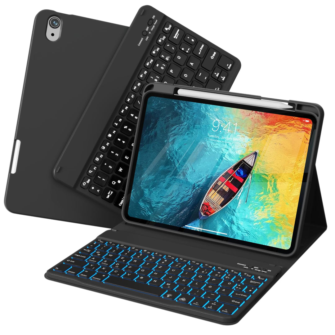 Tastatur Hülle für iPad A16 11. / 10. Generation (2025/2022, 11/10,9 Zoll), 7-farbige Hintergrundbel